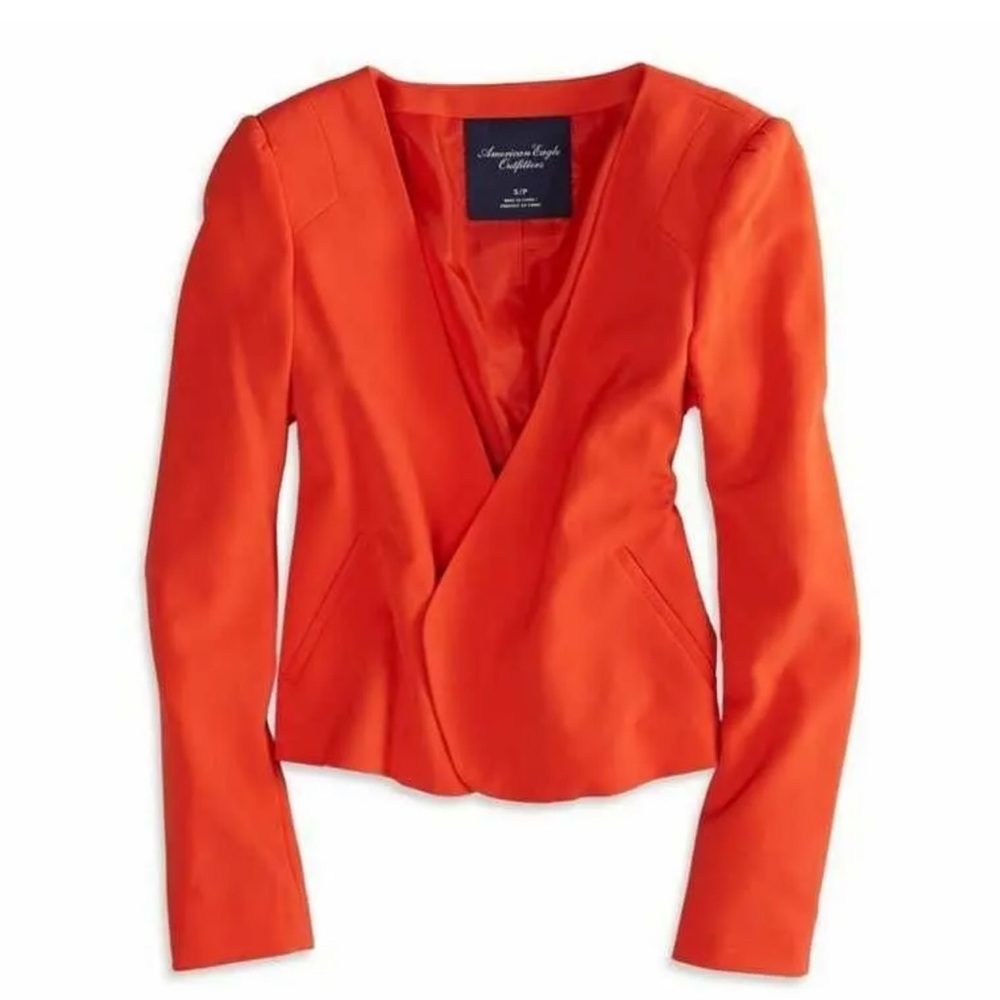 American Eagle Outfitters Red Orange Cropped Blazer